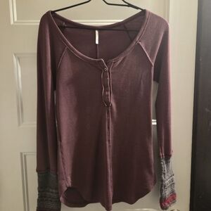 Free People Plum Long Sleeve Gray and Red Cuffs